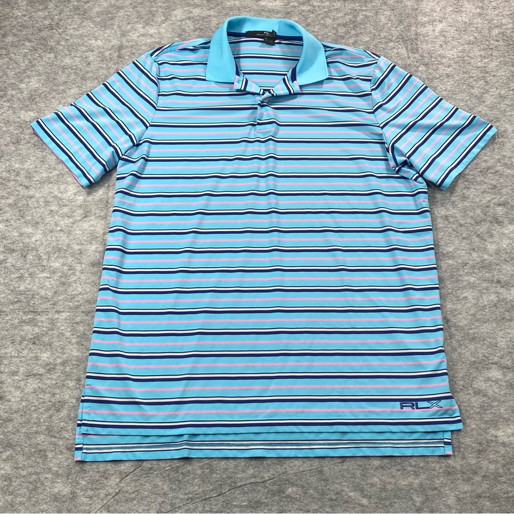 RLX Ralph Lauren Mens Multicolor Striped Short‎ Sleeve Performance Polo Size LG